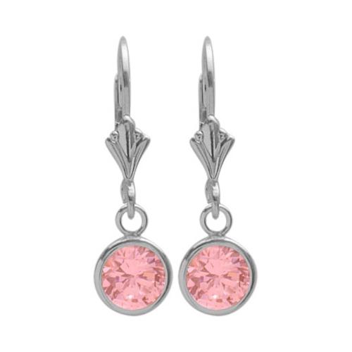 Sterling Silver 1.60 Carat 6mm Created Pink Tourmaline Round Leverback Earrings
