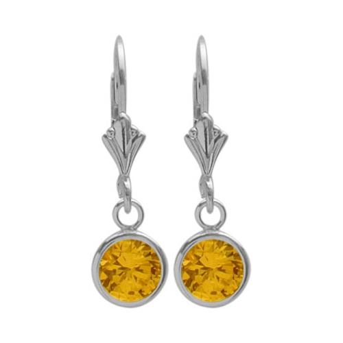 Sterling Silver 1.60 Carat 6mm Created Yellow Topaz Round Leverback Earrings