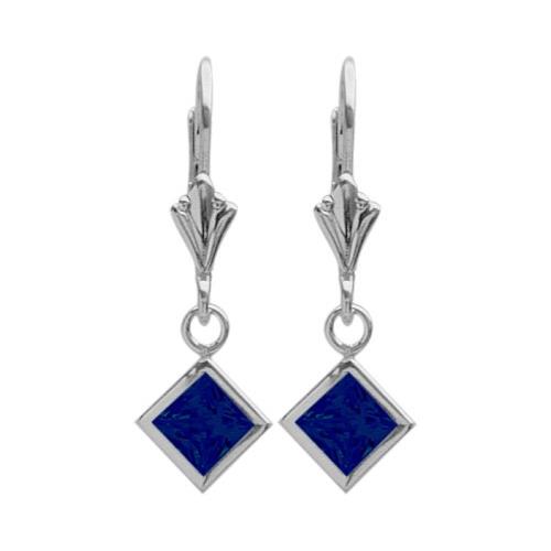 Sterling Silver 1.20 Carat Princess Cut Square 5mm Created Sapphire Leverback Earrings