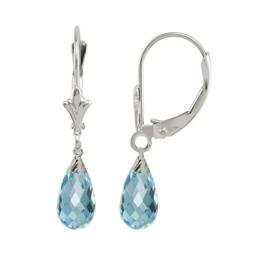 Created Aquamarine 1.20 Carat 10 Karat White Gold Briolette Earrings