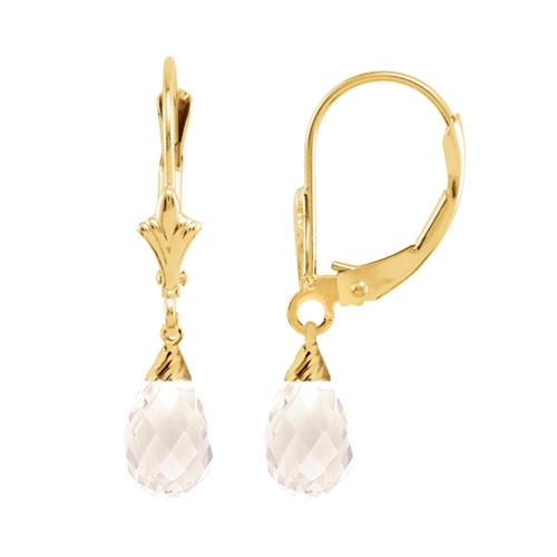 Created White Topaz 1.20 Carat 10 Karat Gold Briolette Earrings