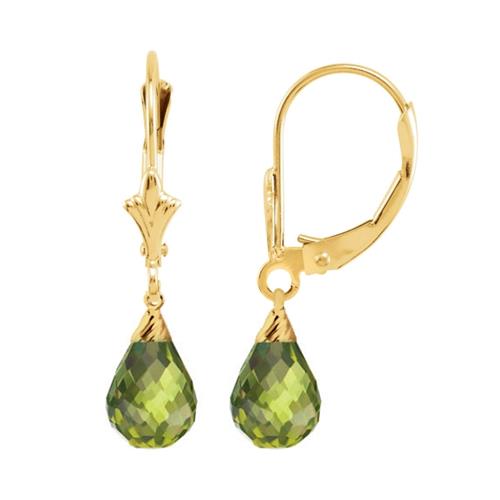 Created Peridot 1.20 Carat 10 Karat Yellow Gold Briolette Earrings