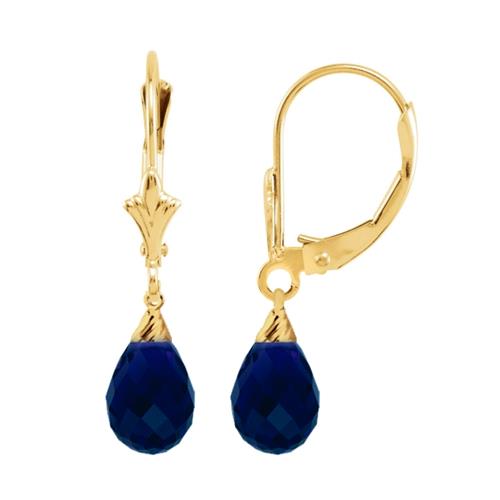 Created Sapphire 1.20 Carat 10 Karat Yellow Gold Briolette Earrings