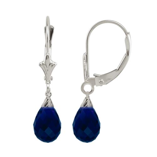 Created Sapphire 1.20 Carat 10 Karat White Gold Briolette Earrings