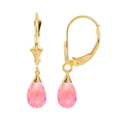 Created Pink Tourmaline 1.20 Carat 10 Karat Gold Briolette Earrings