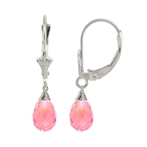 Created Pink Tourmaline 1.20 Carat 10 Karat White Gold Briolette Earrings