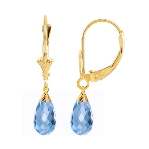 Creaetd Blue Topaz 1.20 Carat 10 Karat Yellow Gold Briolette Earrings