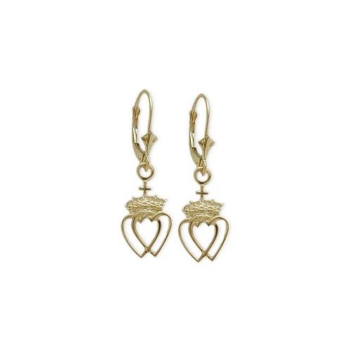 Image 1 of 1.. 10 Karat Yellow Gold Celtic Crowned Heart Earrings