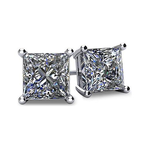 0.60tcw 14 Karat White Gold Screwback Princess Cut Certified I1, GHI Colour, Good Cut Diamond Earrings