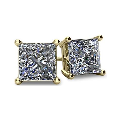ELITE JEWELS  1.00Tcw 14 Karat Gold Screwback Princess Cut Certified I1, Gh Diamond Earrings In Yellow