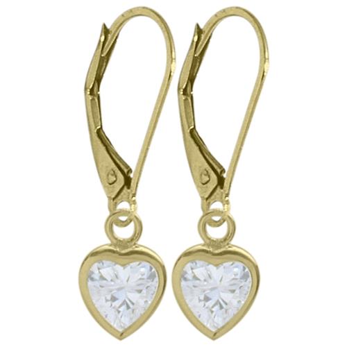 ELITE JEWELS  10 Karat Gold Genuine 1.70Tcw. White Topaz Heart Leverback Earrings In Yellow