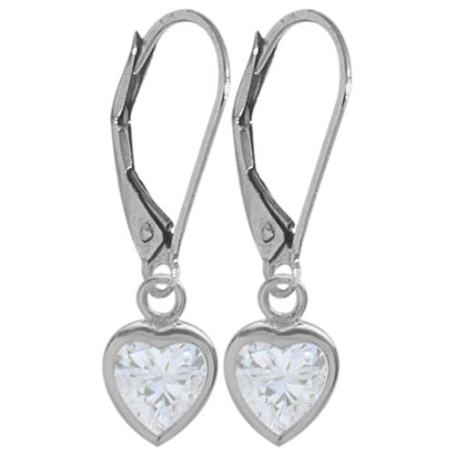 10 Karat White Gold Genuine 1.70tcw. White Topaz Heart Leverback Earrings