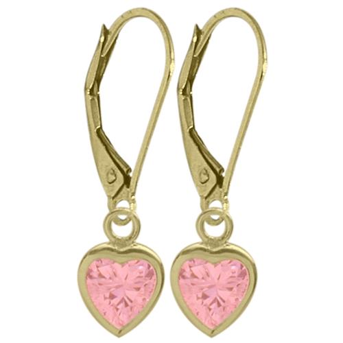 10 Karat Yellow Gold Created 2.60tcw. Tourmaline Pink Heart Leverback Earrings