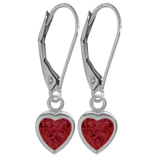 July 1.80 Carat Created Ruby White 14 Karat Gold Heart Leverback Earrings