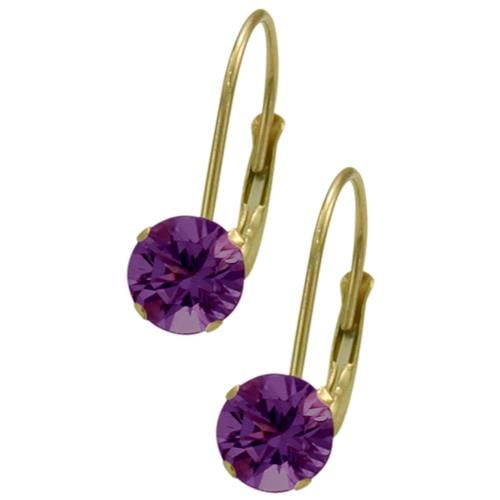 February 10K Yellow Gold 0.90tcw. 5mm Amethyst Leverback Gem Earrings