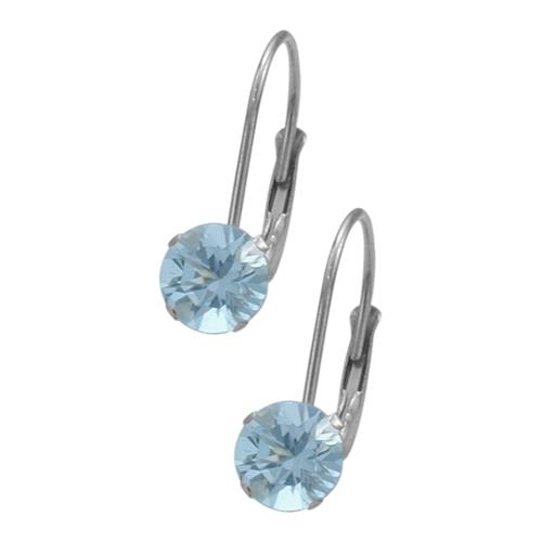 March 14K White Gold 1.10tcw. 5mm Aquamarine Leverback Gem Earrings