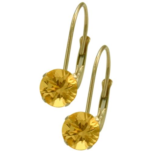 November 14K Yellow Gold 0.80tcw. 5mm Citrine Leverback Gem Earrings