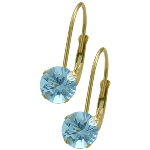 December 10K Yellow Gold 1.10tcw. 5mm Blue Topaz Leverback Gem Earrings