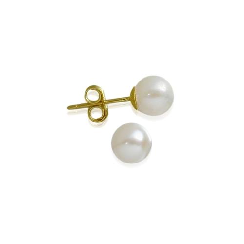 Ladies 14 Karat Yellow Gold 5mm - 5.5mm White Cultured Pearl Earrings