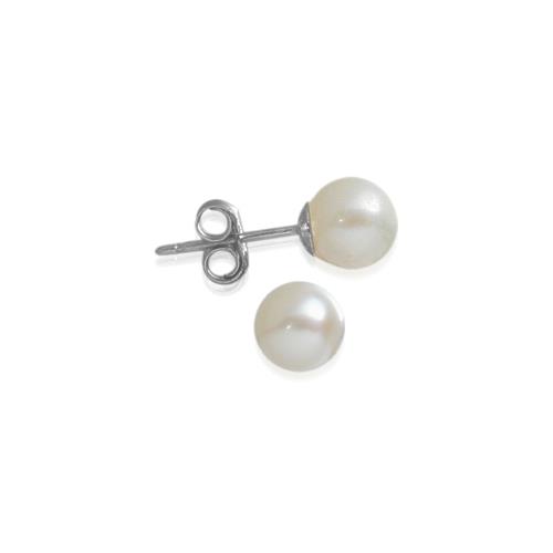 Ladies 14 Karat White Gold 7mm - 7.5mm White Cultured Pearl Earrings