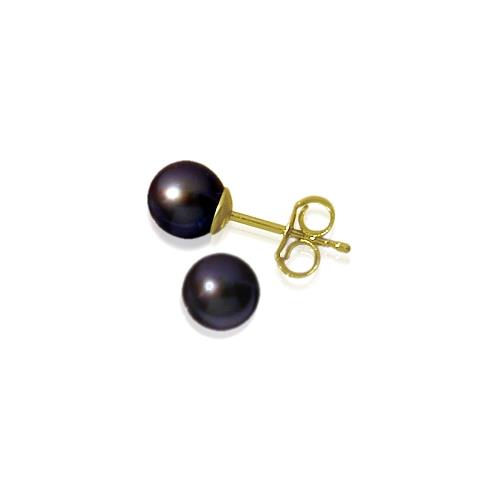 Ladies 14 Karat Yellow Gold 5mm - 5.5mm Black Cultured Pearl Earrings