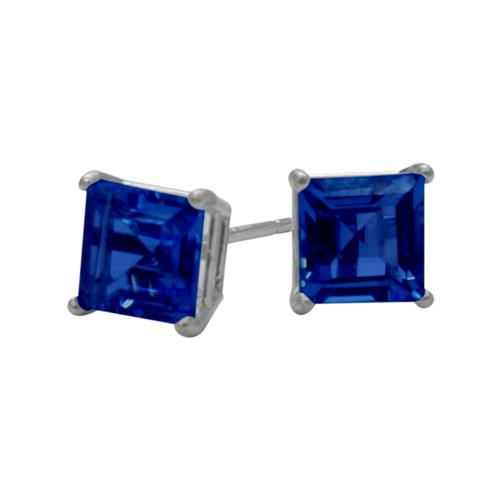 Sterling Silver 1.50 Carat Created Sapphire Square Stud Earrings