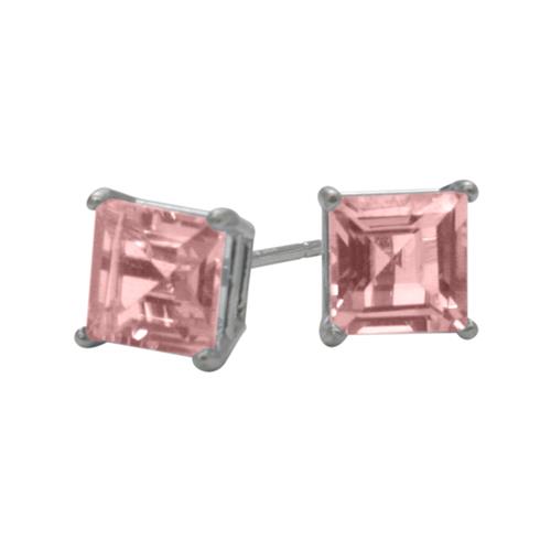 Sterling Silver 1.40 Carat Created Pink Sapphire Square Stud Earrings