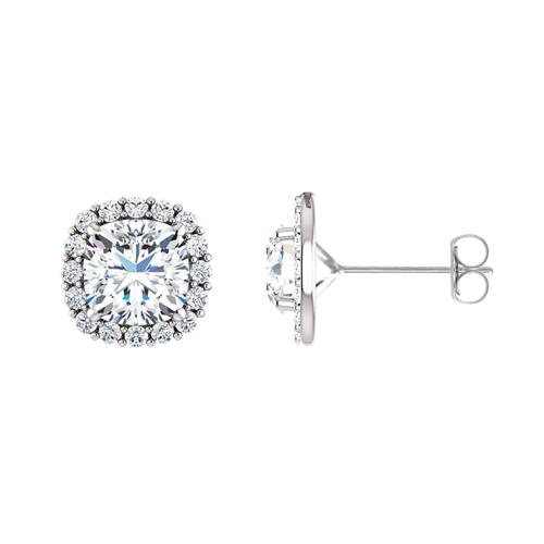 Sterling Silver 1.70 Carat Genuine White Topaz & Created White Sapphire Halo Earrings