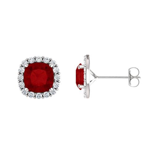 Sterling Silver 2.00 Carat Created Ruby & Created White Sapphire Halo Earrings
