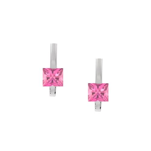 Sterling Silver 1.40 tcw. 5mm Created Pink Sapphire Drop Style Square earrings