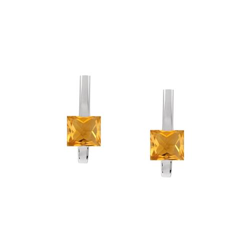 Sterling Silver Genuine 1.20 tcw. 5mm Citrine Drop Style Square earrings