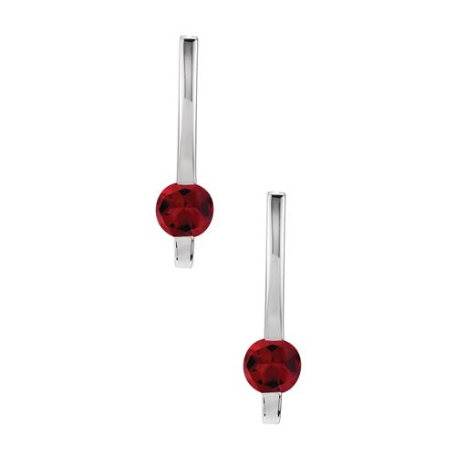 Sterling Silver 1.10 tcw. 5mm Created Ruby Drop Style Round earrings
