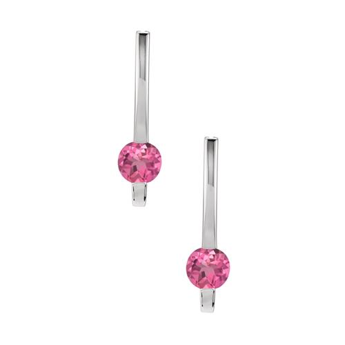 Sterling Silver 1.10 tcw. 5mm Created Pink Sapphire Drop Style Round earrings