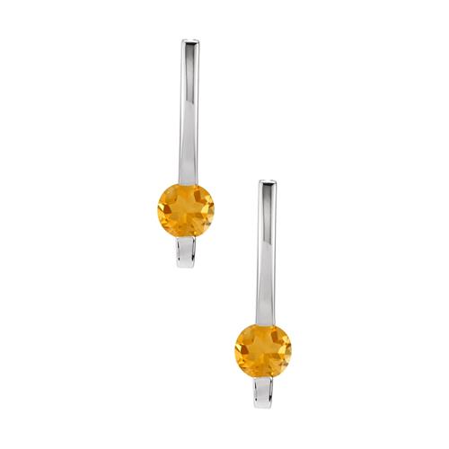 Sterling Silver Genuine 0.80 tcw. 5mm Citrine Drop Style Round earrings