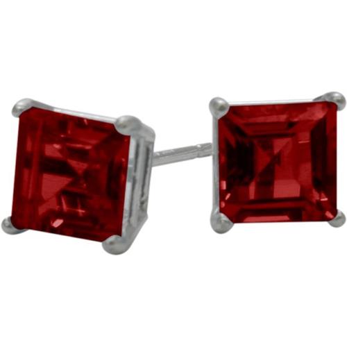 Sterling Silver 1.50 Carat 5mm Square Created Ruby Stud Earrings