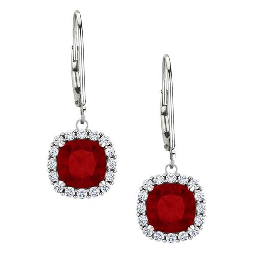 Sterling Silver 2.40 tcw. 6mm Created Ruby & Created White Sapphire Leverback Halo Earrings