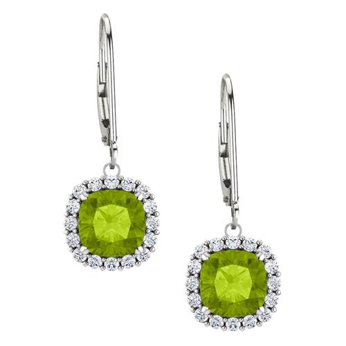 Sterling Silver Genuine 1.70 tcw. 6mm Peridot & Created White Sapphire Leverback Halo Earrings
