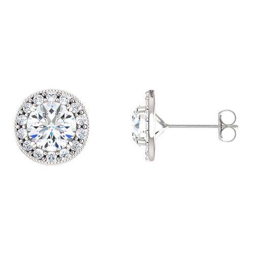 Sterling Silver Genuine 1.60 tcw. 6mm White Topaz & Created White Sapphire Halo Stud Earrings