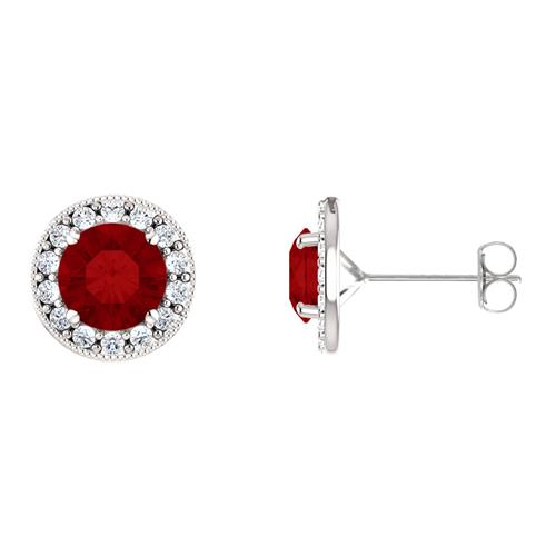 Image 1 of 1.. Sterling Silver 2.00 tcw. 6mm Created Ruby & Created White Sapphire Halo Stud Earrings