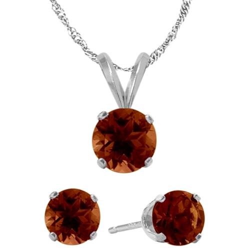 Elite Jewels 14K White Gold Genuine 1.71tcw. Garnet Solitaire Pendant and Earrings Set with 18 Inch Chain