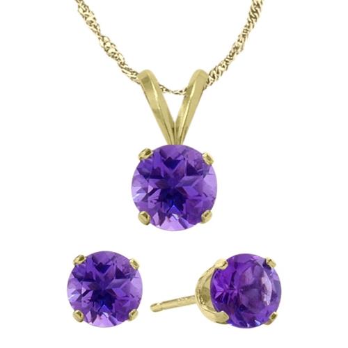Elite Jewels 18 " Gold Amethyst 1.35 carat Necklace and Earrings Set