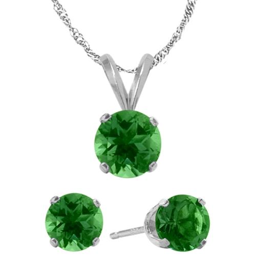 Elite Jewels 18 " Gold Created Emerald 1.35 carat Necklace and Earrings Set