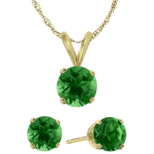 Elite Jewels 18 " Gold Created Emerald 1.65 carat Necklace and Earrings Set