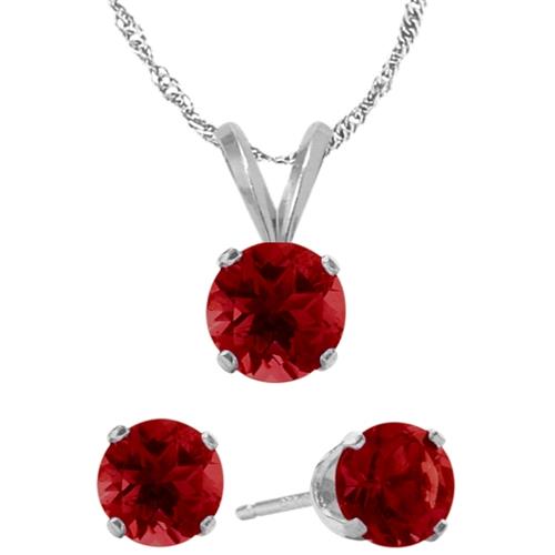 Elite Jewels 18 " Gold Created Ruby 1.65 carat Necklace and Earrings Set