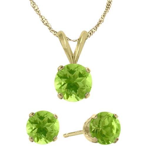 Elite Jewels 18 " Gold Peridot 1.5 carat Necklace and Earrings Set