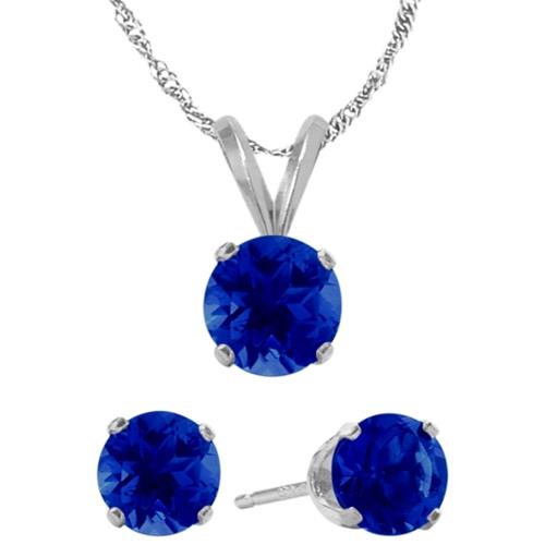 Image 1 of 1.. Elite Jewels 18 " Gold Sapphire 1.8 carat Necklace and Earrings Set