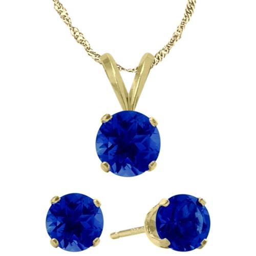 Elite Jewels 18 " Gold Sapphire 1.8 carat Necklace and Earrings Set
