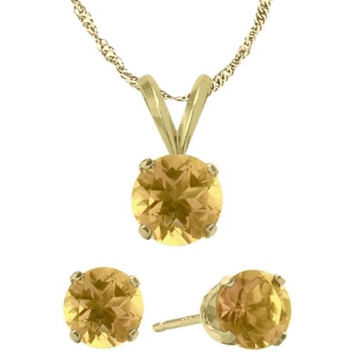 Elite Jewels 18 " Gold Citrine 1.2 carat Necklace and Earrings Set