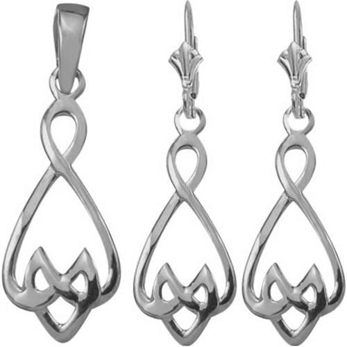 Elite Jewels 10K White Gold Celtic Earrings & Pendant Set with 18 inch chain