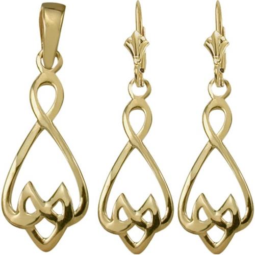 Elite Jewels 10K Yellow Gold Celtic Earrings & Pendant Set with 18 inch chain